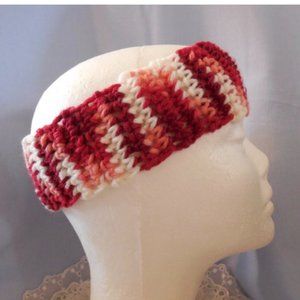 Girly & Soft Crocheted Pink & Burgundy Headband Ear Muff Head Warmer for Girls